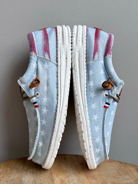 Hey Dude Wally Americana Denim Star Mens Loafers Size 9 Patriotic Slip On Stars - Picture 6 of 10